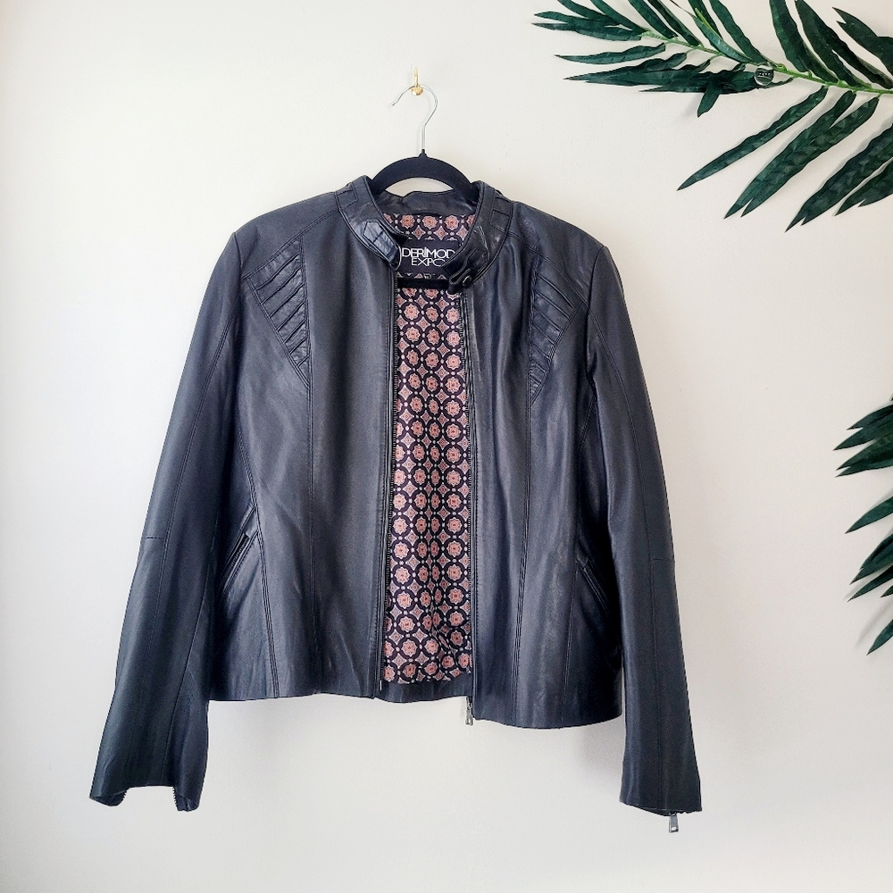 Leather Moto Jacket Derimod Fitted Ziped pockets NEW